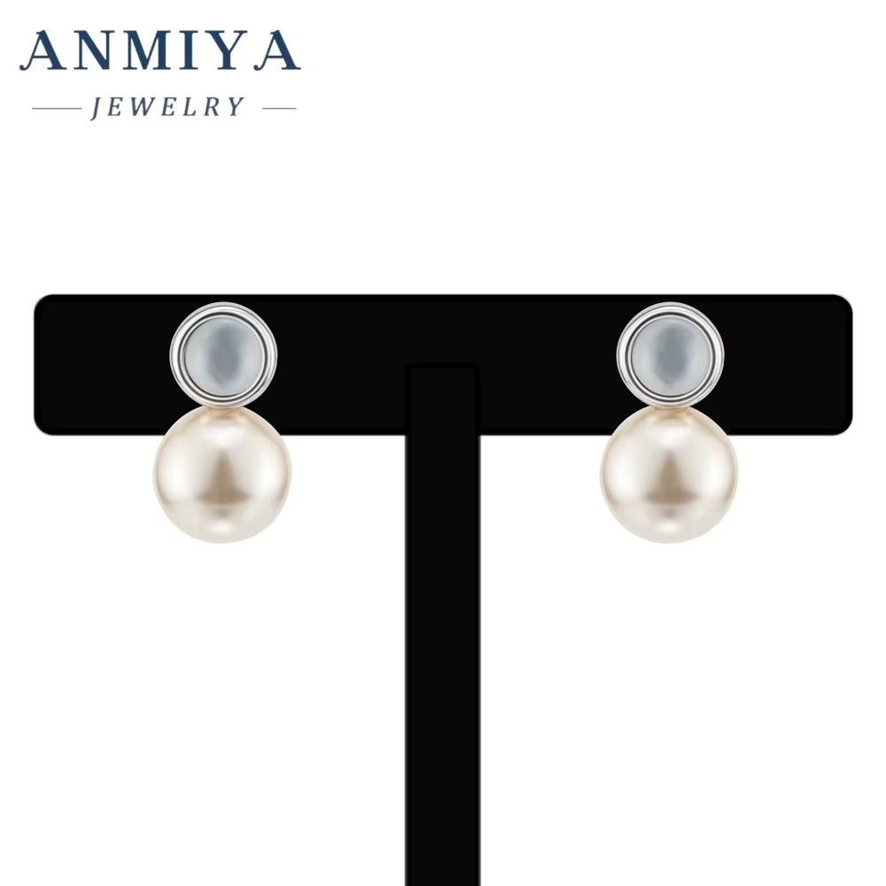 ANMIYA 925 Sterling Silver Fashion Vintage Pearl Stud Earrings Women'S Jewelry Gift