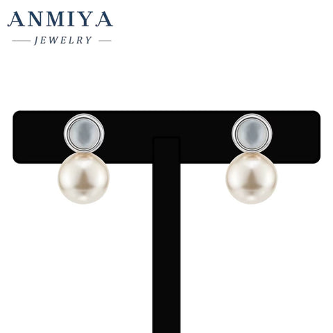 ANMIYA 925 Sterling Silver Fashion Vintage Pearl Stud Earrings Women'S Jewelry Gift