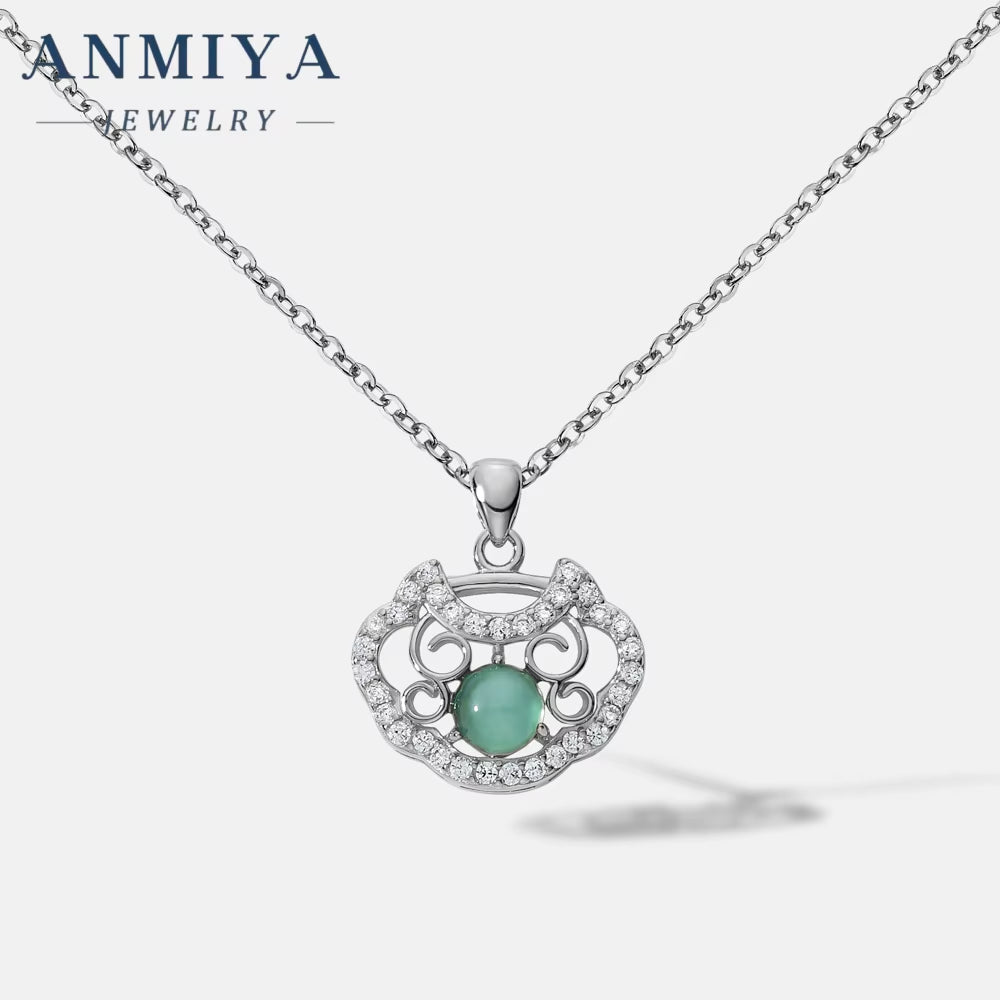 ANMIYA Niche S925 Sterling Silver Chrysoprase Lock Charm Pendant Necklace for Women Bestfriend Jewelry