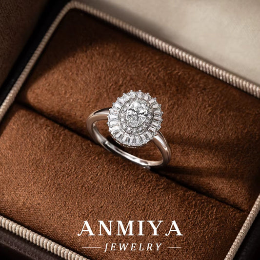 Festival Silver Jewelry - Eye-Catching 925 Sterling Silver Moissanite Cluster Ring for Christmas/New Year Celebration