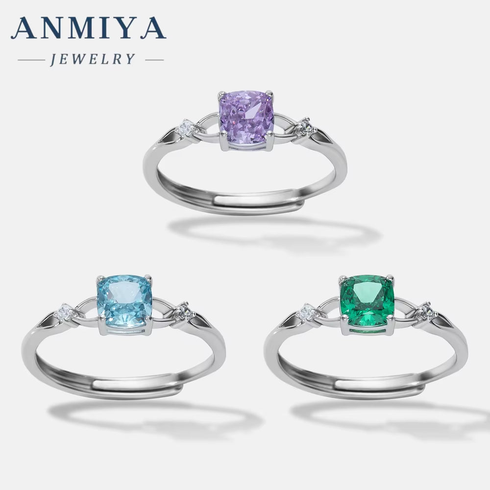 ANMIYA Pink Sapphire Diamond Ring Exquisite Radiant Zirconia Pink Heart Ring Different Design 925 Silver Large Diamond Rings Set