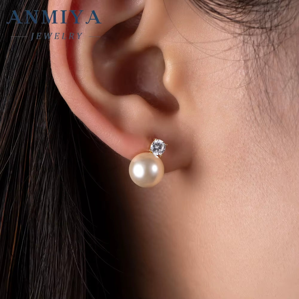 ANMIYA 925 Silver Freshwater Pearl Stud Earrings Elegant 925 Silver Pearl Studs for Women