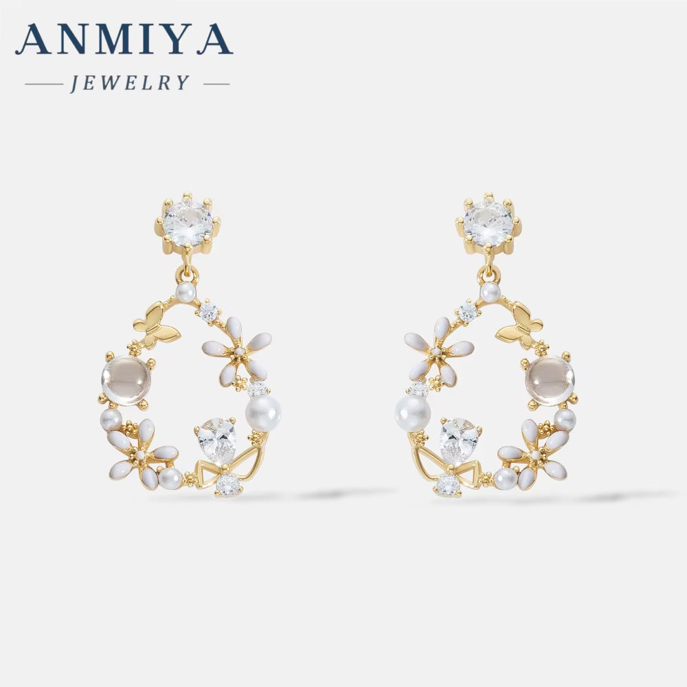 ANMIYA Fashionable Spring Summer Pop Garlands Earrings 18K Gold Plated 925 Earrings for Women