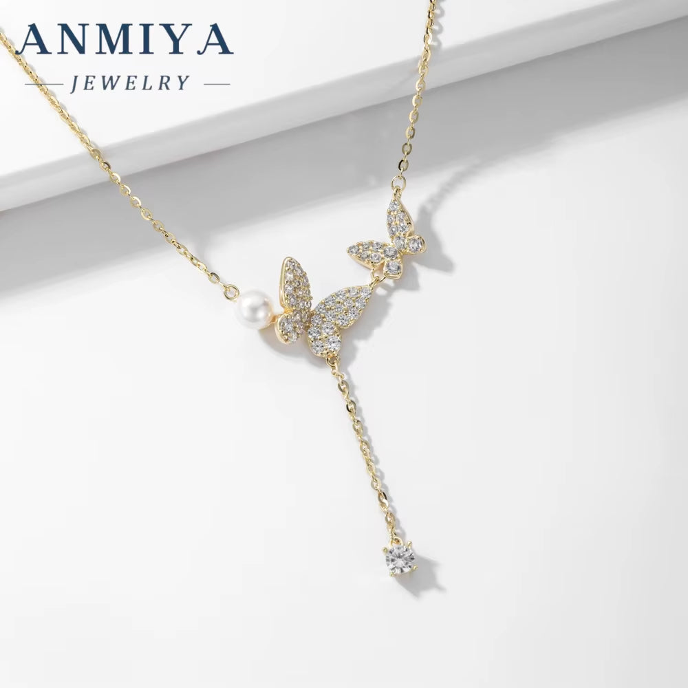 ANMIYA 925 Sterling Silver French Retro Temperament Butterfly Necklace Luxury Elegant Niche Design Versatile Collarbone Chain