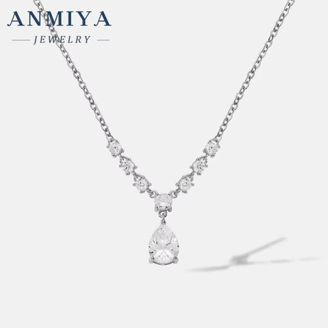 ANMIYA Latest Design Fancy Diamond Pear Cut Pendant Necklace Jewelry 18K Gold Plated Zircon Necklace for Wholesale