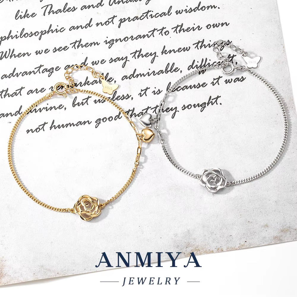 925 Sterling Silver Jewelry Flower Cutouts Clover Bracelet with Snake Chain Heart Charm Design Elegant Women'S Jewelry for Gift