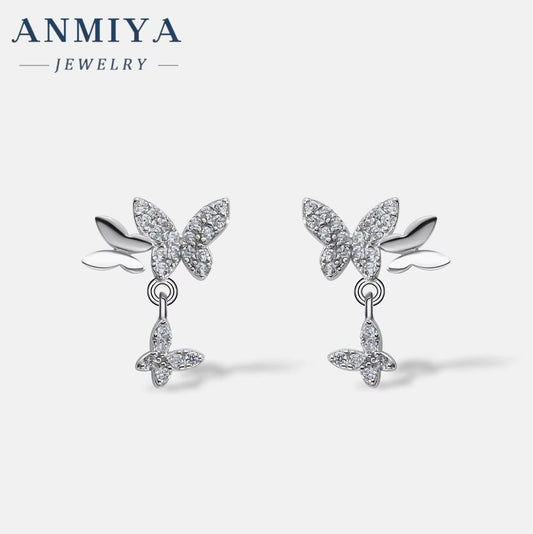 Butterfly Zirconia Womens Earrings 925 Sterling Silver Cute Korean Stud Earring for Girls Wholesale