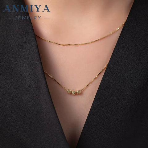 Layered Necklace 925 Silver Double Layer Necklace Trendy Multi Layer Gold Block Necklaces for Women New Arrival