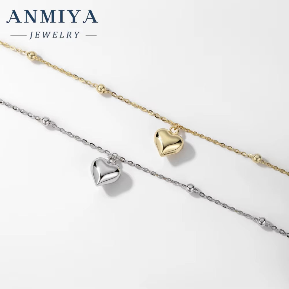 Fashionable Heart Pendant Necklace 925 Sterling Silver Choker with 18K Gold Plated Jewelry Heart Necklace for Women