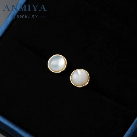 ANMIYA 18K Gold Fashion Jewelry White Shell 925 Silver Wholesale Earrings for Female Women