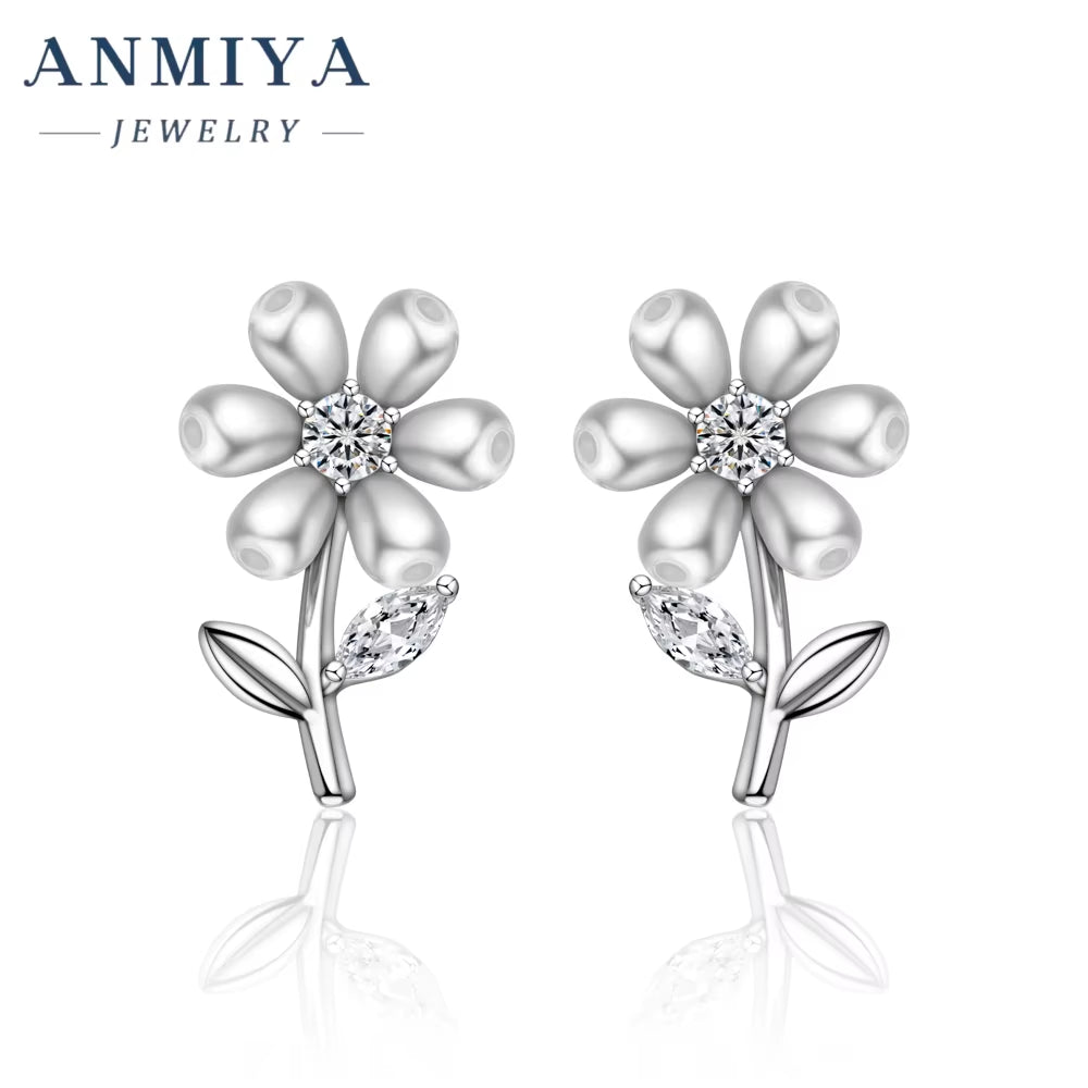 ANMIYA Korean INS Summer Sweet Earrings Women Fashion Jewelry Earrings Flower Stud Earrings for Gift