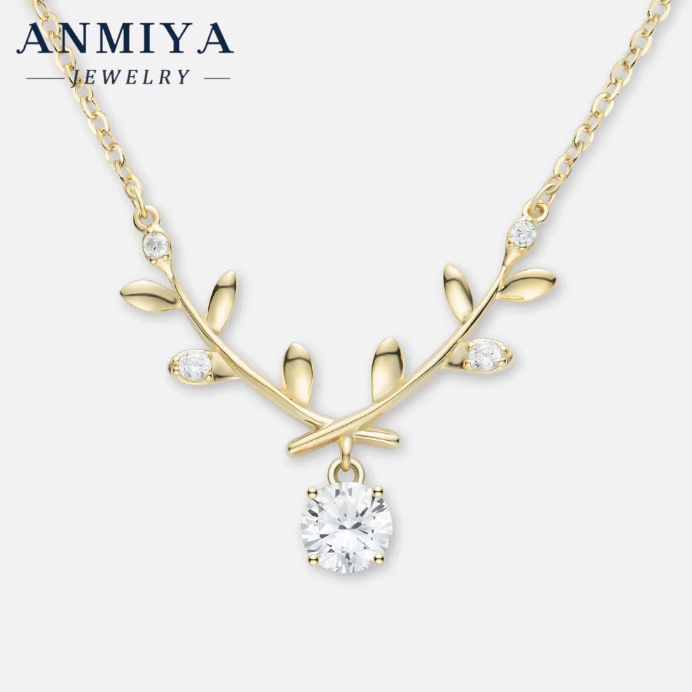 ANMIYA Cubic Zirconia Leaf Shape Women Party Wedding Necklace Set 925 Sterling Silver Dubai Bridal Jewelry