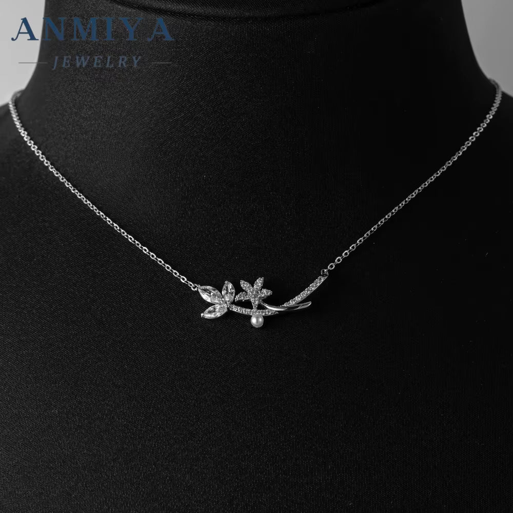 Fine Jewelry Necklaces Zircon Flower Necklace 925 Sterling Silver Sterling Necklace for Women