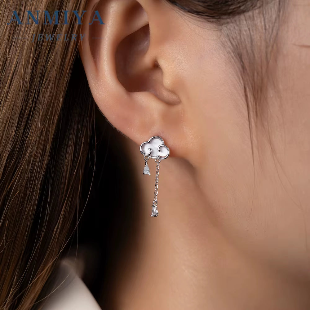 925 Silver Needle Delicate Zircon Clouds Drop Tiny Cute Asymmetric Temperament Ear Piercing Women Fashion Earrings