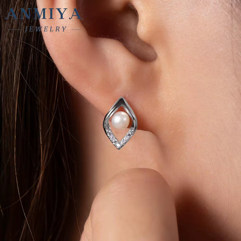 ANMIYA S925 Geometry Lake Fresh Water Pearl Earrings Glamorous White Earings Jewelry Women