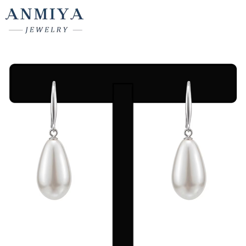 ANMIYA Cute Fashion Jewelry Classic Vintage 925 Sterling Silver Stud Earrings Freshwater Pearl Hook Earrings for Gift