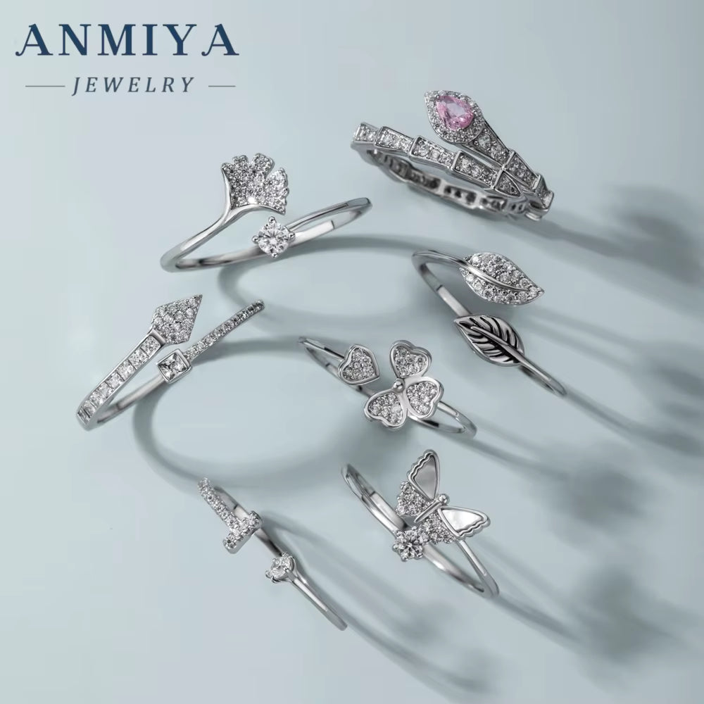 925 Sterling Silver Rings Big Zircon Stone Wholesale Jewelry Woman Snake Butterfly Flower Leaf OEM round Engagement Bands Rings