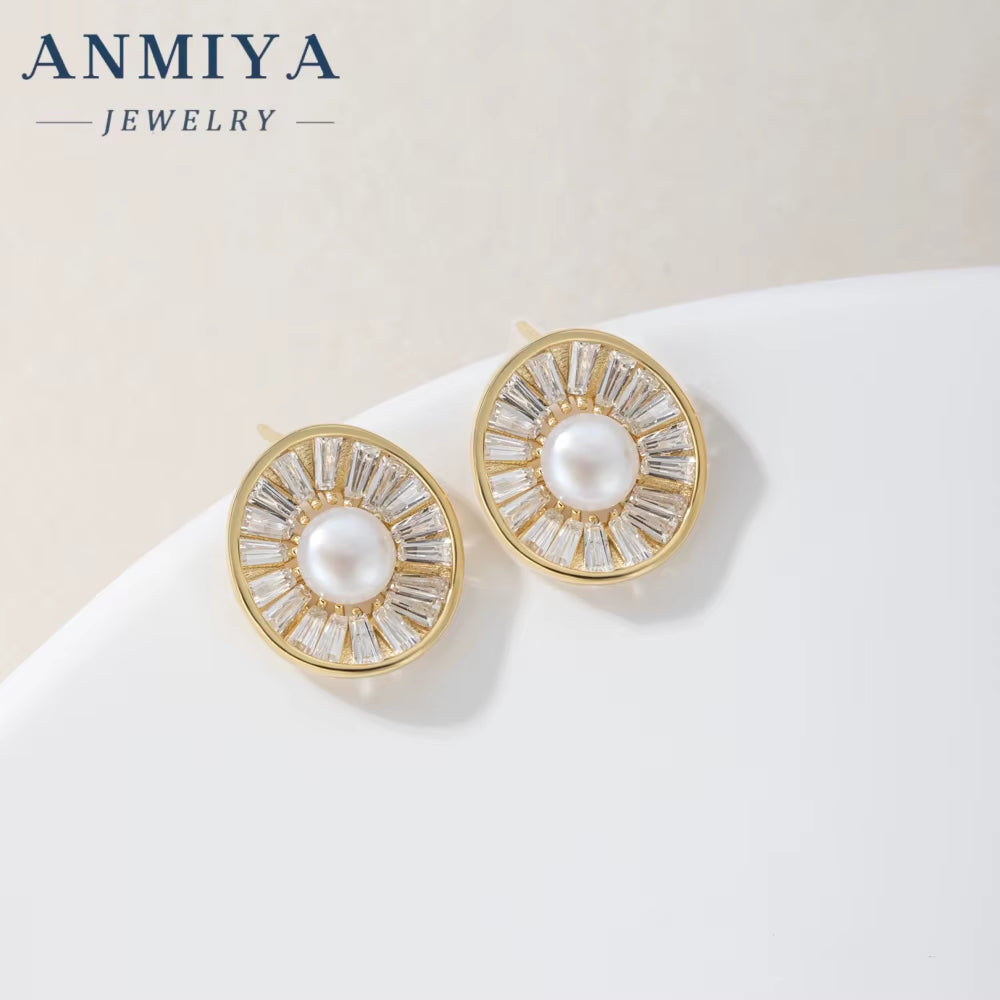 Fine Fashion Irregular Circle Pearl Necklace Set Zircon Sterling Silver Fashion Jewelry Girls Necklaces Earrings Set for Gift