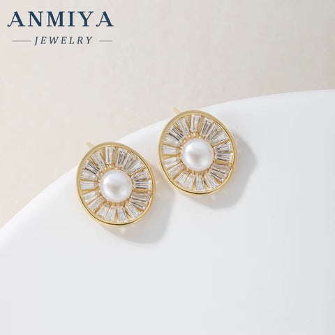 Fine Fashion Irregular Circle Pearl Necklace Set Zircon Sterling Silver Fashion Jewelry Girls Necklaces Earrings Set for Gift