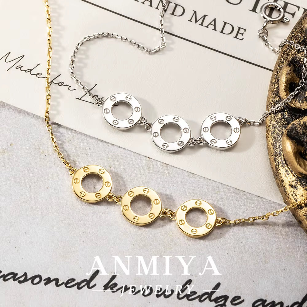 ANMIYA Custom 18K Gold 925 Silver Friendship Bracelet French Luxury round Shape with Three Hollow Out Features Zircon Bracelet