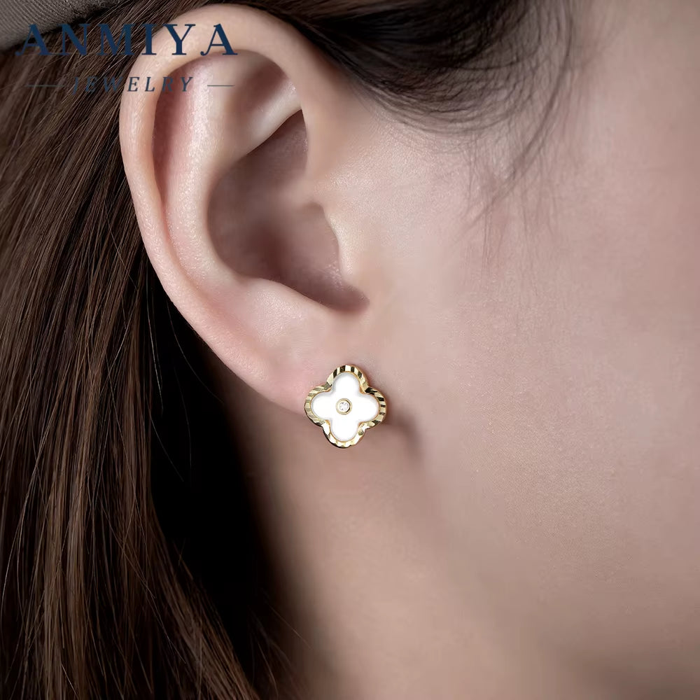 Hypoallergenic Lucky Clover Motif Silver 925 Set with Centered Zircon Inlay Necklace and Earring Sets for Jewelry Lovers