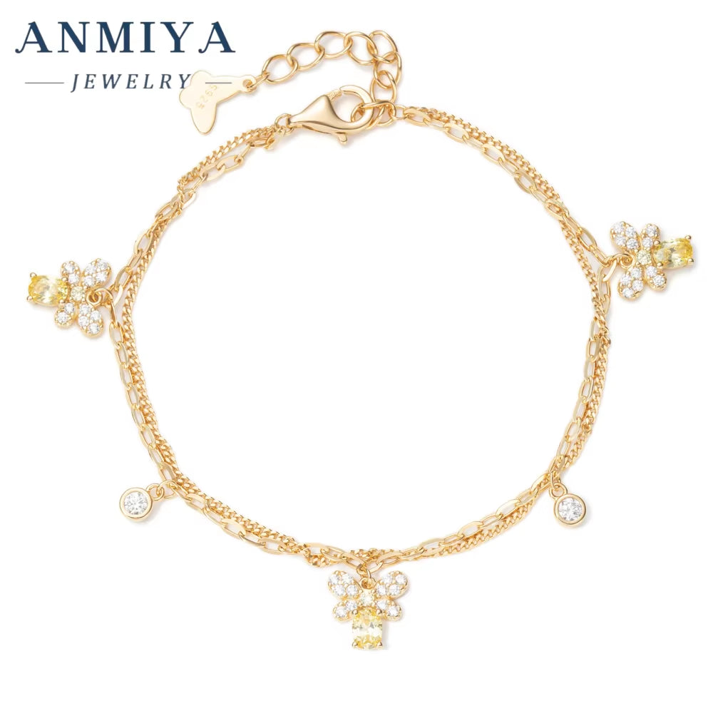 Wholesale 925 Silver Jewelry Bohemia Clover Bracelet Double Layer with Butterfly Pendant for Everyday Accessories