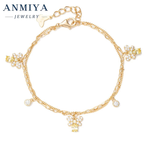 Wholesale 925 Silver Jewelry Bohemia Clover Bracelet Double Layer with Butterfly Pendant for Everyday Accessories