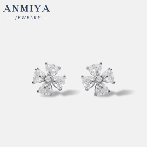 Fashion Silver-Color Tiny White Cubic Zirconia Micro Paved Flower 925 Silver Stud Earrings for Girls