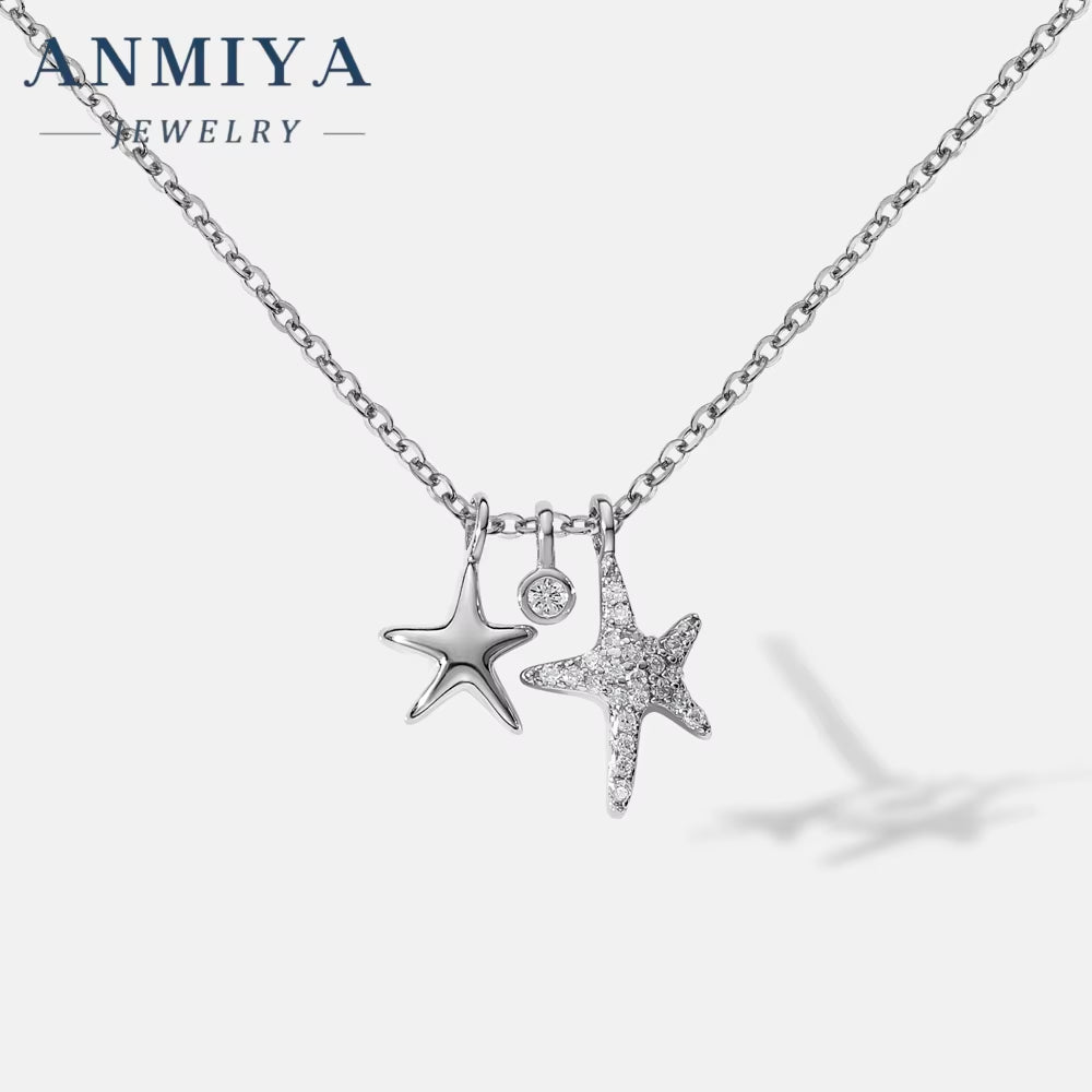 ANMIYA Fashionable 925 Sterling Silver 18K Gold Plated High Quality Zircon Stone Starfish Star Necklace Choker for Women