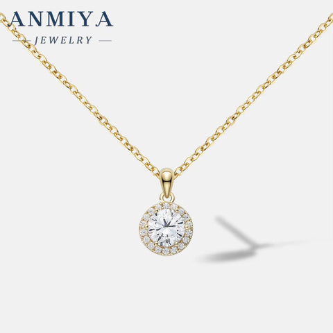 ANMIYA Gemstone Pendant 925 Sterling Silver round Tiny CZ Paved Pendant Women'S Necklace Jewelry