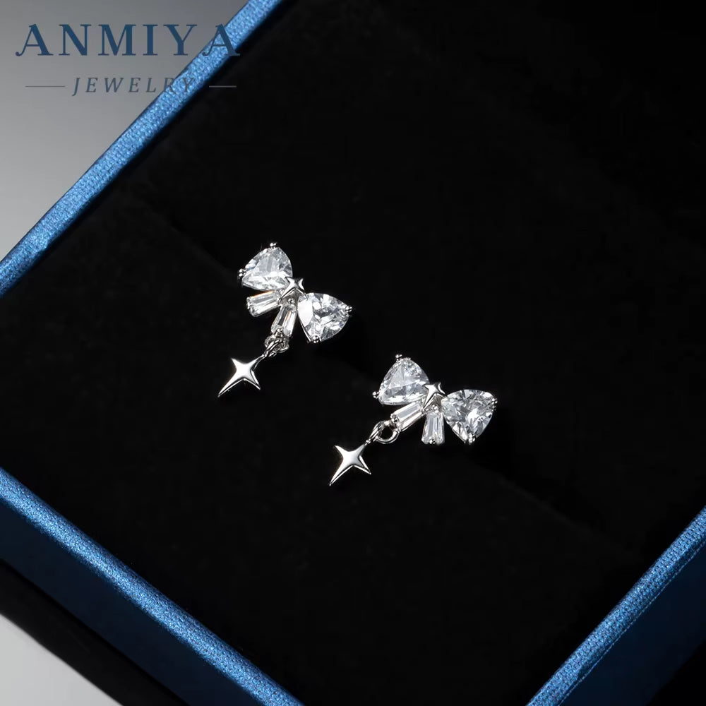 Super Shining Full Zircon Butterfly Stud Earrings 925 Silver Plated Rhinestone Women Earrings for Sweet Girls