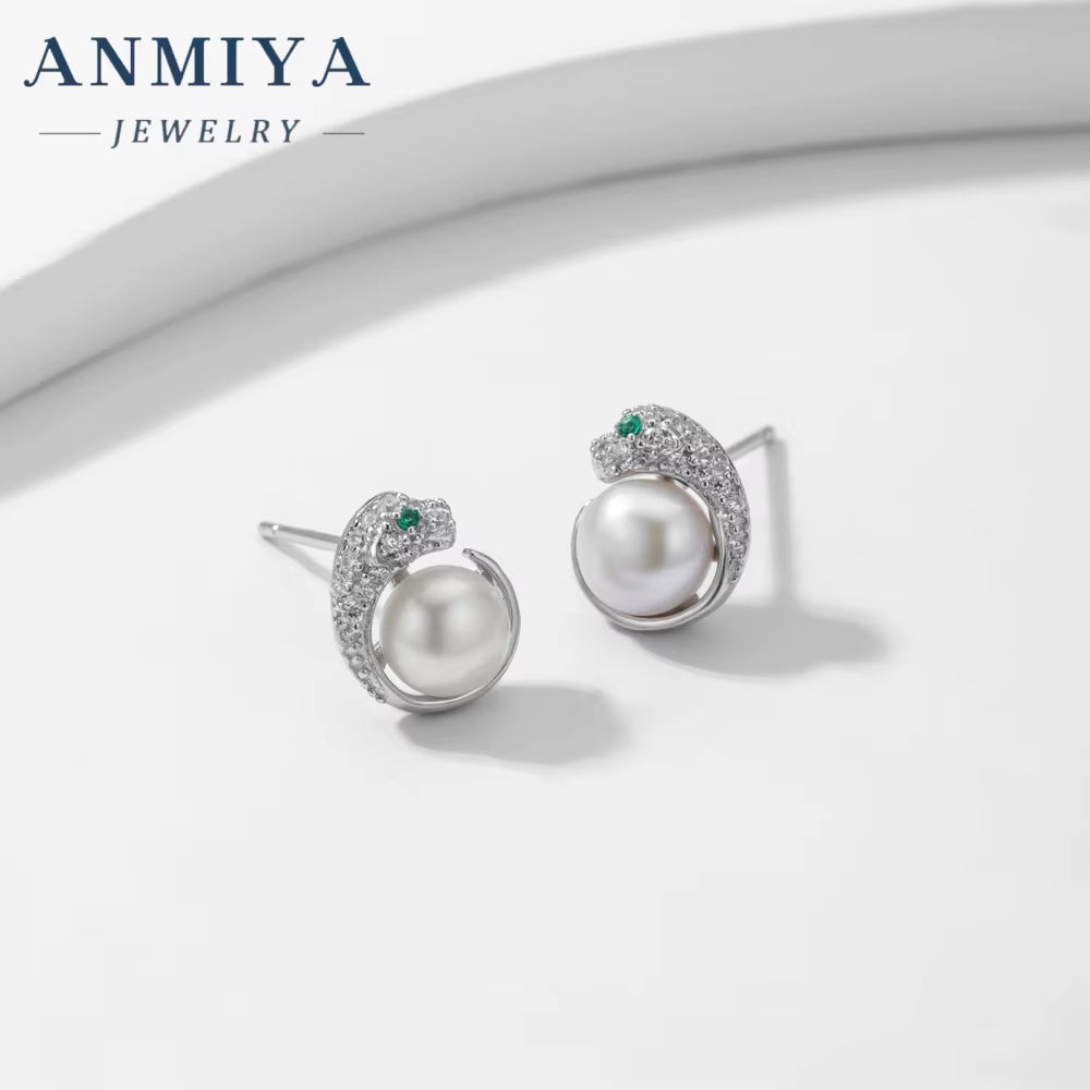 ANMIYA Unisex 925 Sterling Silver Ins Fashion Jewelry New Tide Unique Style Freshwater Pearl Shape Stud Earrings Leopard