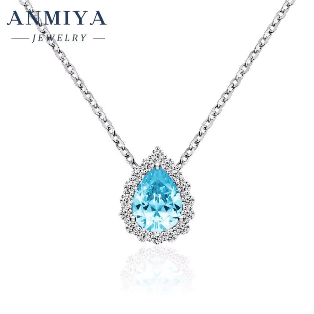 Fine Jewelry 925 Sterling Silver Necklace Pear Ice Cut Pink Water Drop Shape Jewelry Necklace for Lover Girlfriend