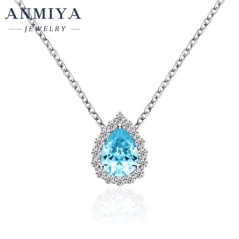 Fine Jewelry 925 Sterling Silver Necklace Pear Ice Cut Pink Water Drop Shape Jewelry Necklace for Lover Girlfriend