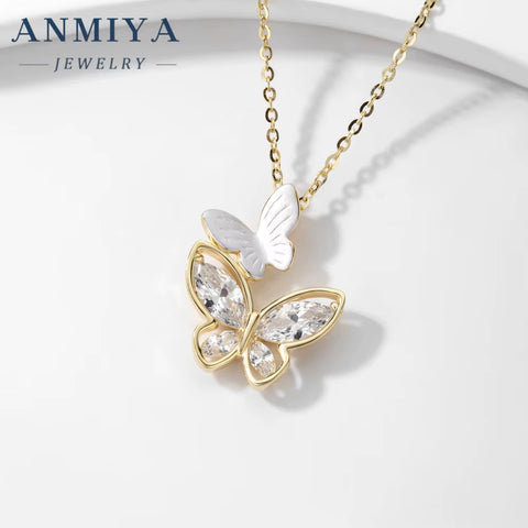 Anniversary Gift 925 Sterling Silver Fashion Jewelry Pendent Necklaces Butterfly Stud Earrings Set Jewelry for Women