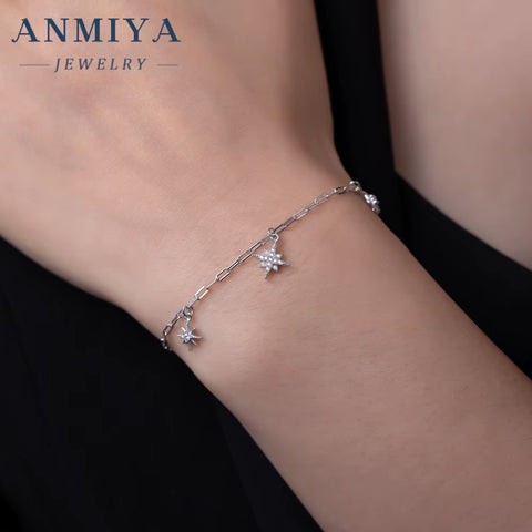 ANMIYA Fashion 925 Sterling Silver Zircon Star Bracelet 18K Gold Plated Star of Bracelet with Zircon Lover