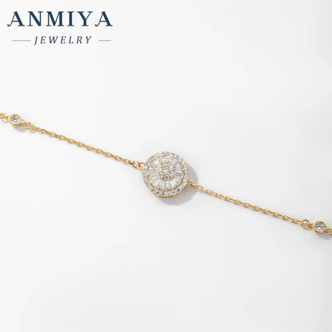 Wholesale Fashionable Charm Inlaid round Zircon Minimalist Wrist Chain Tennis 18K Gold 925 Silver Bracelet