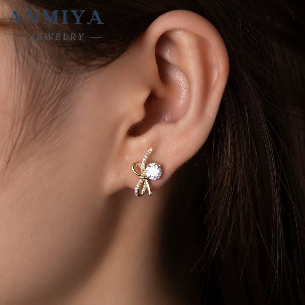 Exquisite Wedding Necklace Earring Set 925 Sterling Silver Micro-Inlaid Zircon Bow Jewelry Earrings Necklace for Women Gift