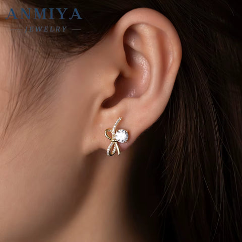 Exquisite Wedding Necklace Earring Set 925 Sterling Silver Micro-Inlaid Zircon Bow Jewelry Earrings Necklace for Women Gift