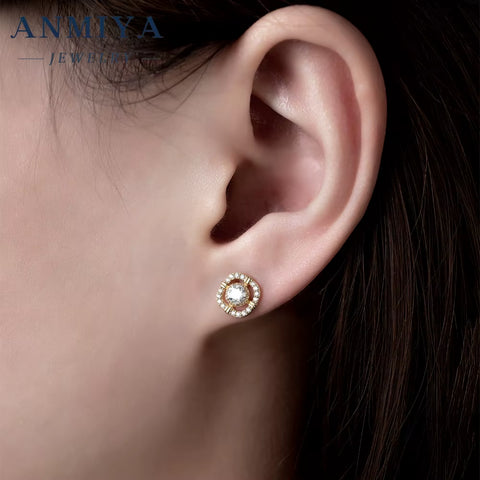 Trendy Silver Jewelry 925 Sterling Set Geometric Zircon Pave Cutout Design Earrings for Holiday Gifts