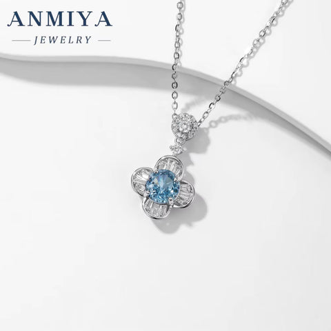 ANIMIYA 925 Sterling Silver Fashion Jewelry Pendant Necklaces Ice Heart Cut Shape with Zircon Green Blue Pink Diamond Weddings