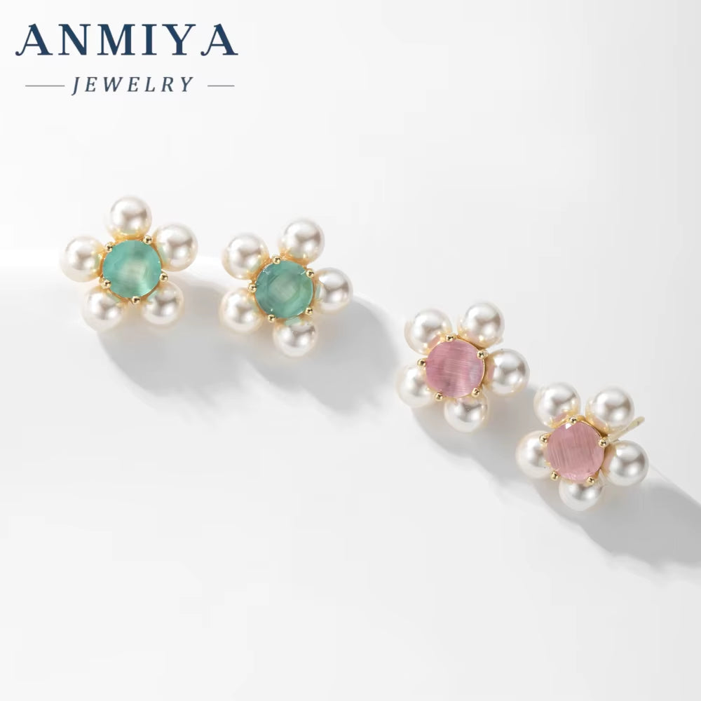 Green Pink Zircon Fresh Water Pearl 925 Silver Summer Sweet Girl Gift Earrings High Quality Unique Fine Jewelry Stud Earrings