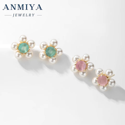 Green Pink Zircon Fresh Water Pearl 925 Silver Summer Sweet Girl Gift Earrings High Quality Unique Fine Jewelry Stud Earrings