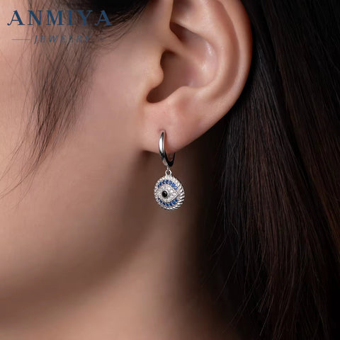 ANMIYA 925 Sterling Silver Eye Pendant and round Hoop Earring Waterproof Gold Plated Demon Eye Earring for Gift