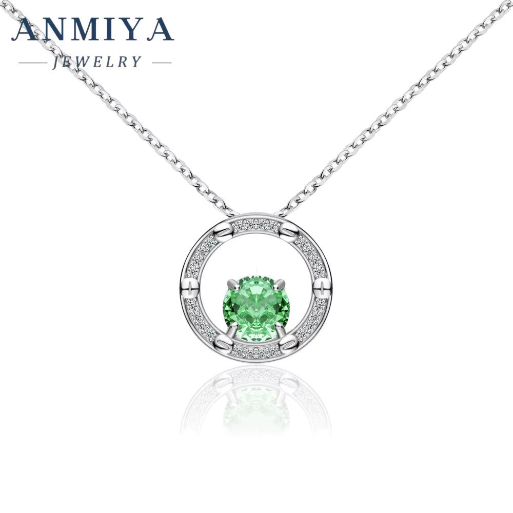 Summer Green round Shape Jewelry Necklace S925 Silver round Brilliant Cut Zircon Fashion Chains Necklaces