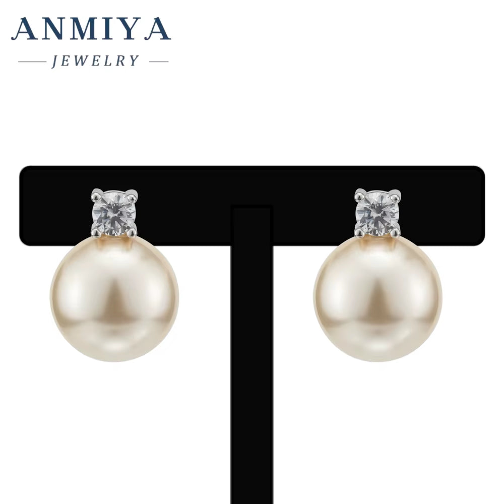 High Quality Fashion Jewelry Plated 925 Silver Needle Stud Cubic Zirconia Pearl Earrings for Women