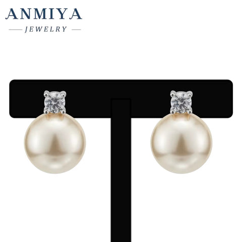 High Quality Fashion Jewelry Plated 925 Silver Needle Stud Cubic Zirconia Pearl Earrings for Women