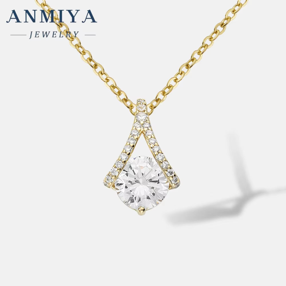 ANMIYA High Quality Wedding Jewelry Gift 925 Sterling Silver 18K Gold Pendant Necklaces for Women