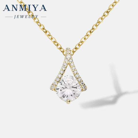 ANMIYA High Quality Wedding Jewelry Gift 925 Sterling Silver 18K Gold Pendant Necklaces for Women