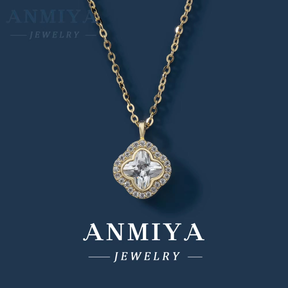 Luxury 925 Sterling Silver Clover Pendant Necklace for Women Square Zircon Link Chain Necklace for Parties Gifts